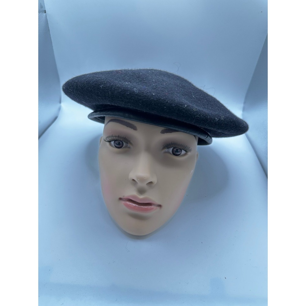 Unbranded Black Wool Beret Hat with Faux‎ Leather Trim and Ribbon Tie Detail